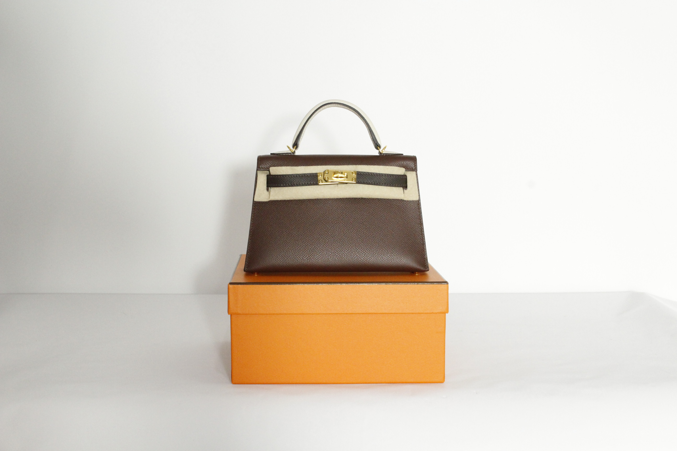 HERME'S MINI KELLY (TRICOLORE-Terre/Eben/Craie)금장/K각인 인보이스포함 풀세트