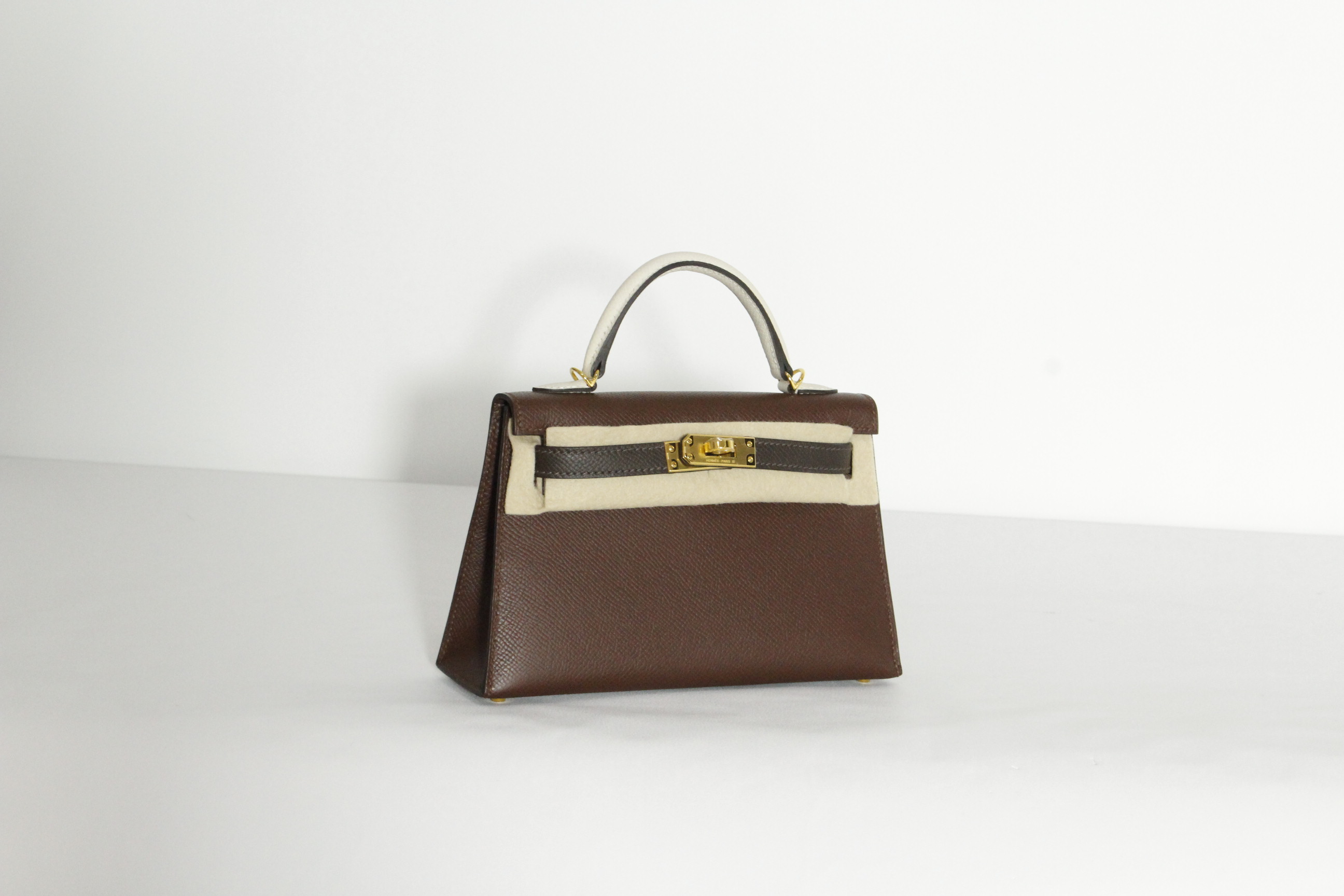 HERME'S MINI KELLY (TRICOLORE-Terre/Eben/Craie)금장/K각인 인보이스포함 풀세트